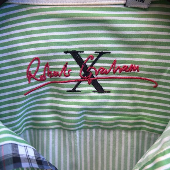 Robert Graham X Collection Green Stripe Button Up Long Sleeve Shirt Size M - Picture 3 of 7